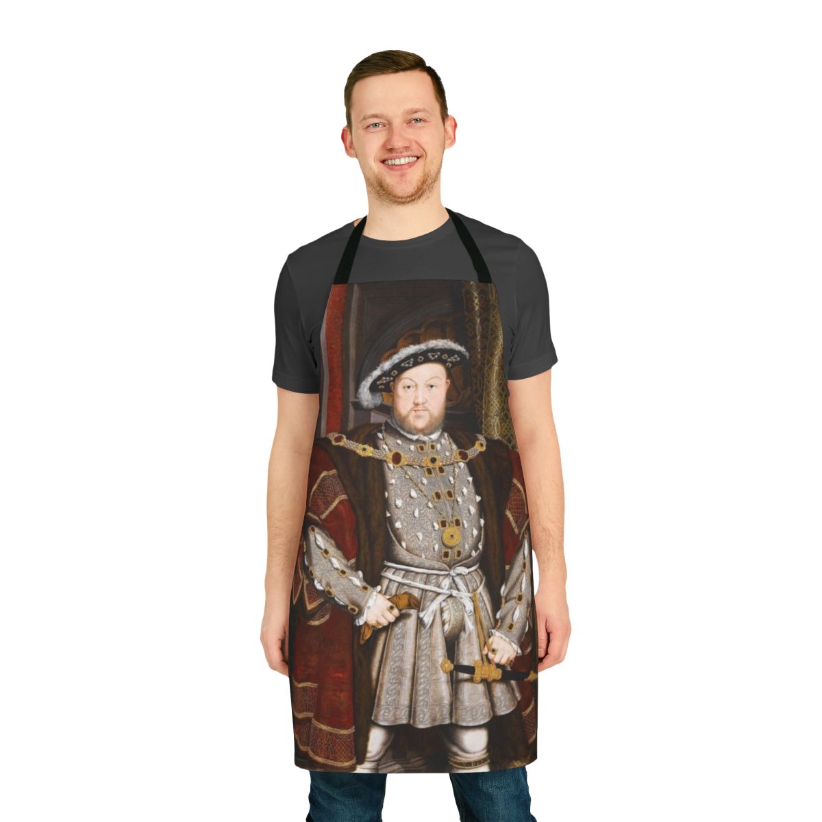 Stylized apron featuring the portrait of King Henry VIII of England by Hans Holbein the Younger