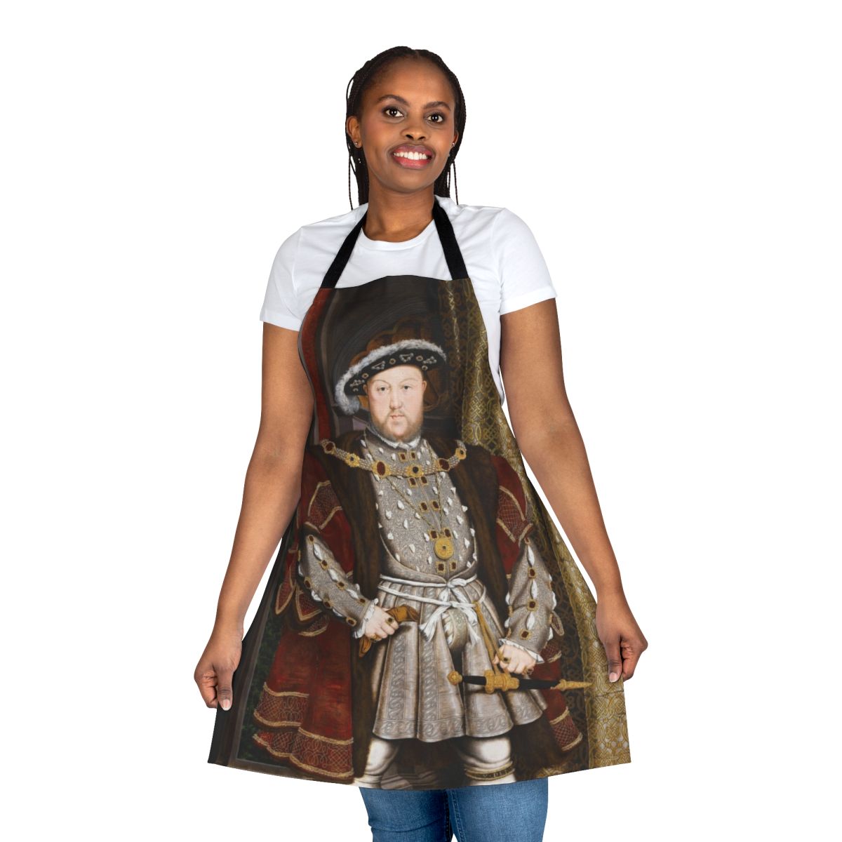 Stylized apron featuring the portrait of King Henry VIII of England by Hans Holbein the Younger