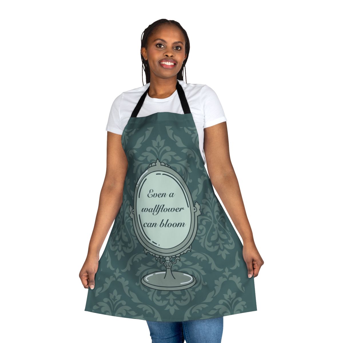 Regency-inspired apron featuring Bridgerton-themed design