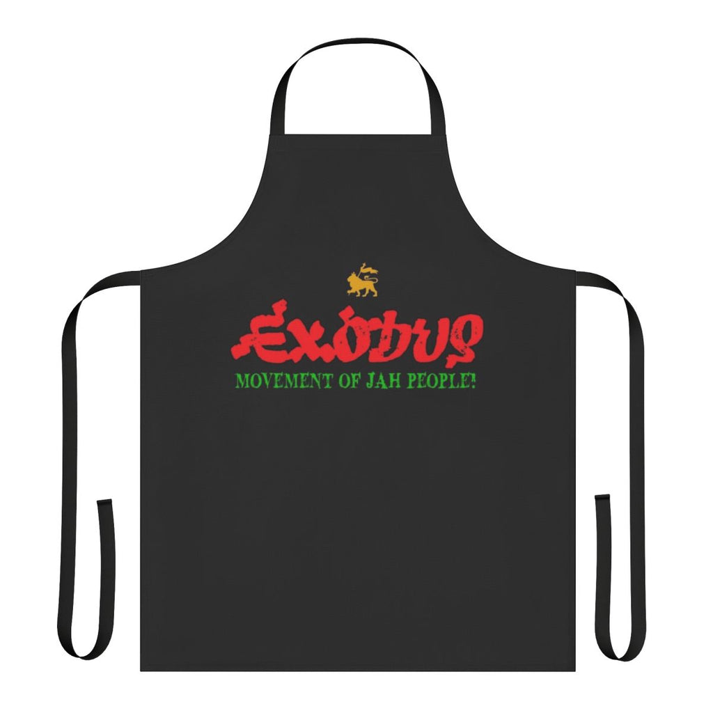 Vibrant apron featuring Rasta colors and Exodus imagery for reggae and Rastafarian culture enthusiasts