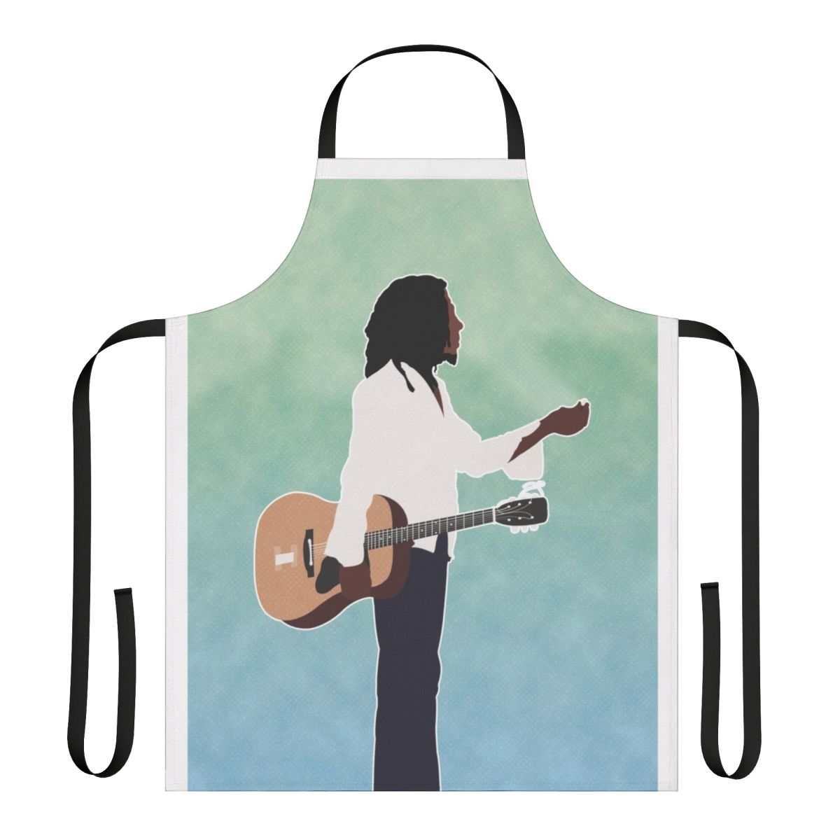 Vibrant apron featuring iconic Bob Marley imagery and reggae-inspired design