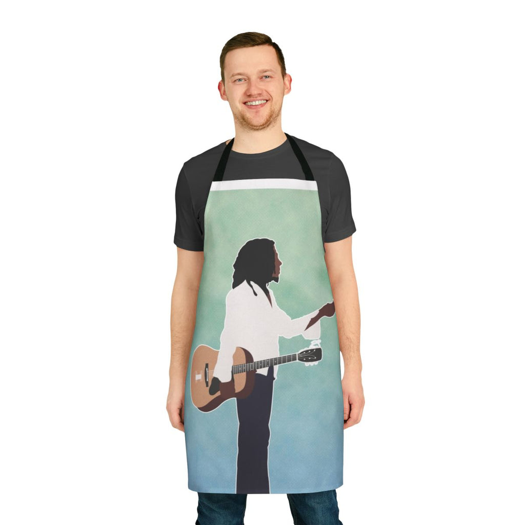 Vibrant apron featuring iconic Bob Marley imagery and reggae-inspired design