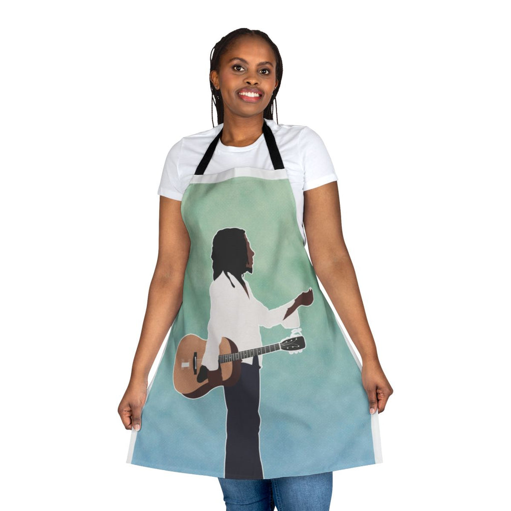Vibrant apron featuring iconic Bob Marley imagery and reggae-inspired design