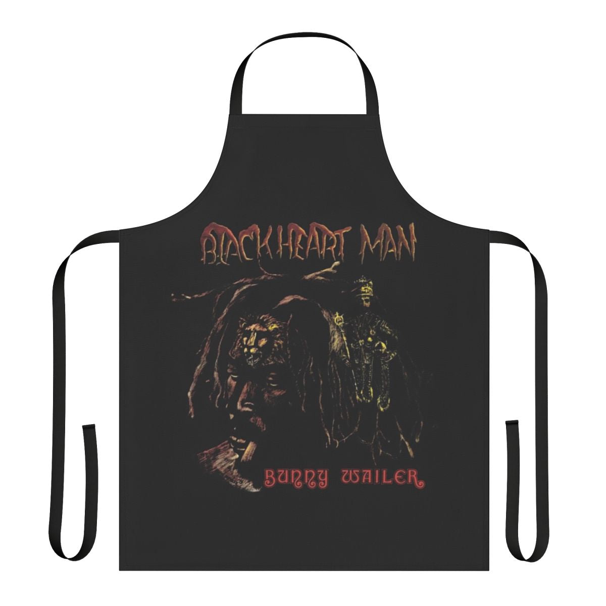 A high-quality bib apron featuring the artwork and imagery of Jamaican reggae artist Bunny Wailer.