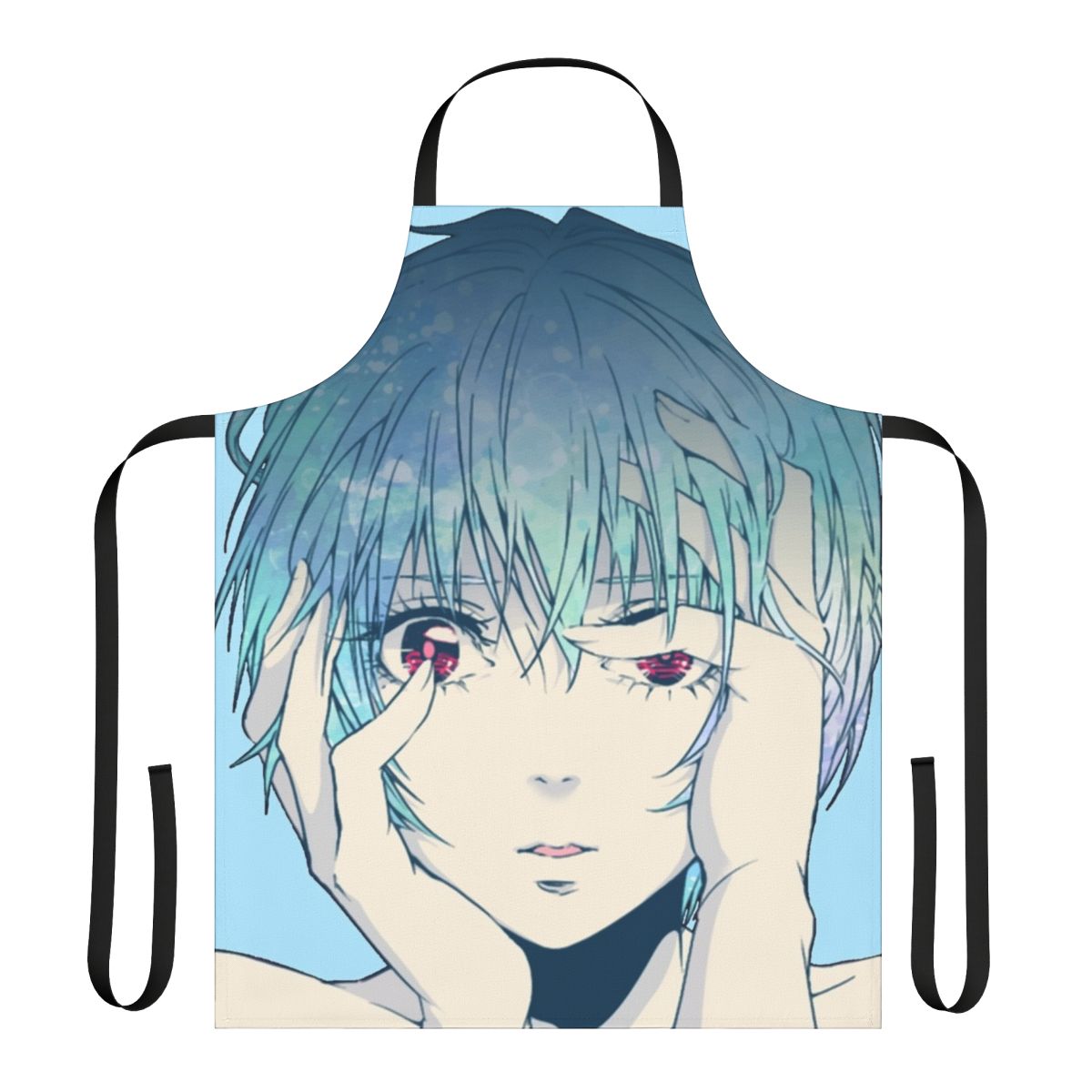 Rei Ayanami inspired apron featuring characters and artwork from the anime Neon Genesis Evangelion