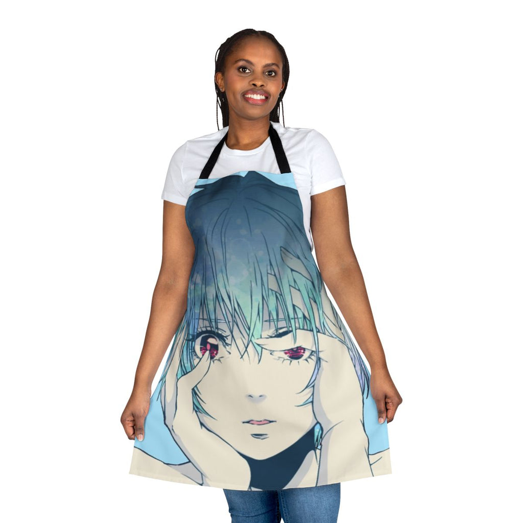 Rei Ayanami inspired apron featuring characters and artwork from the anime Neon Genesis Evangelion
