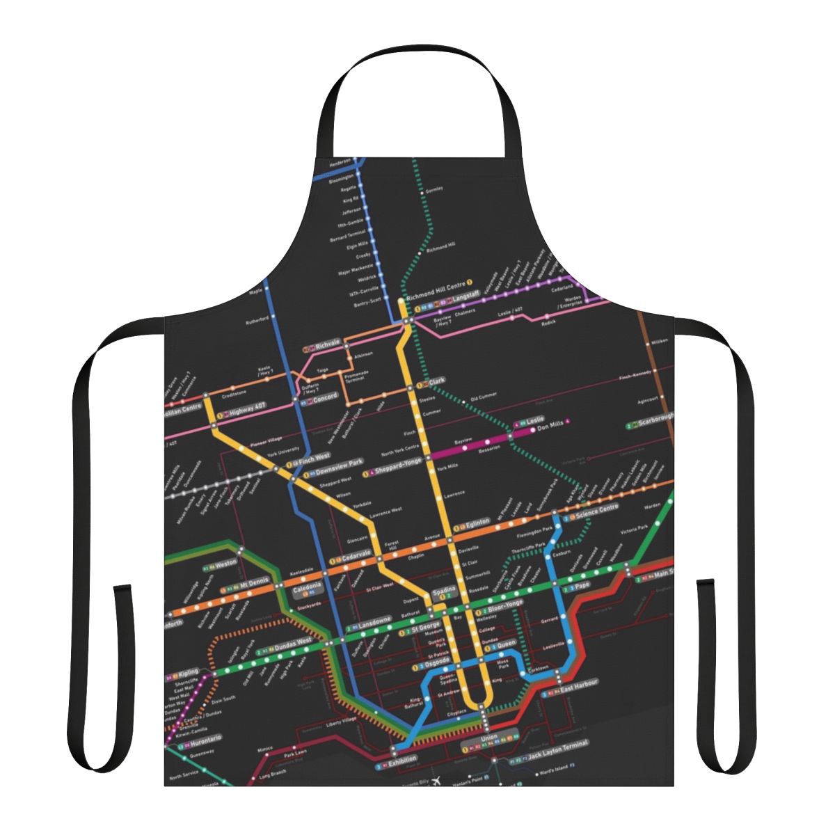 Rotated apron featuring a stylized map of the Toronto rapid transit system