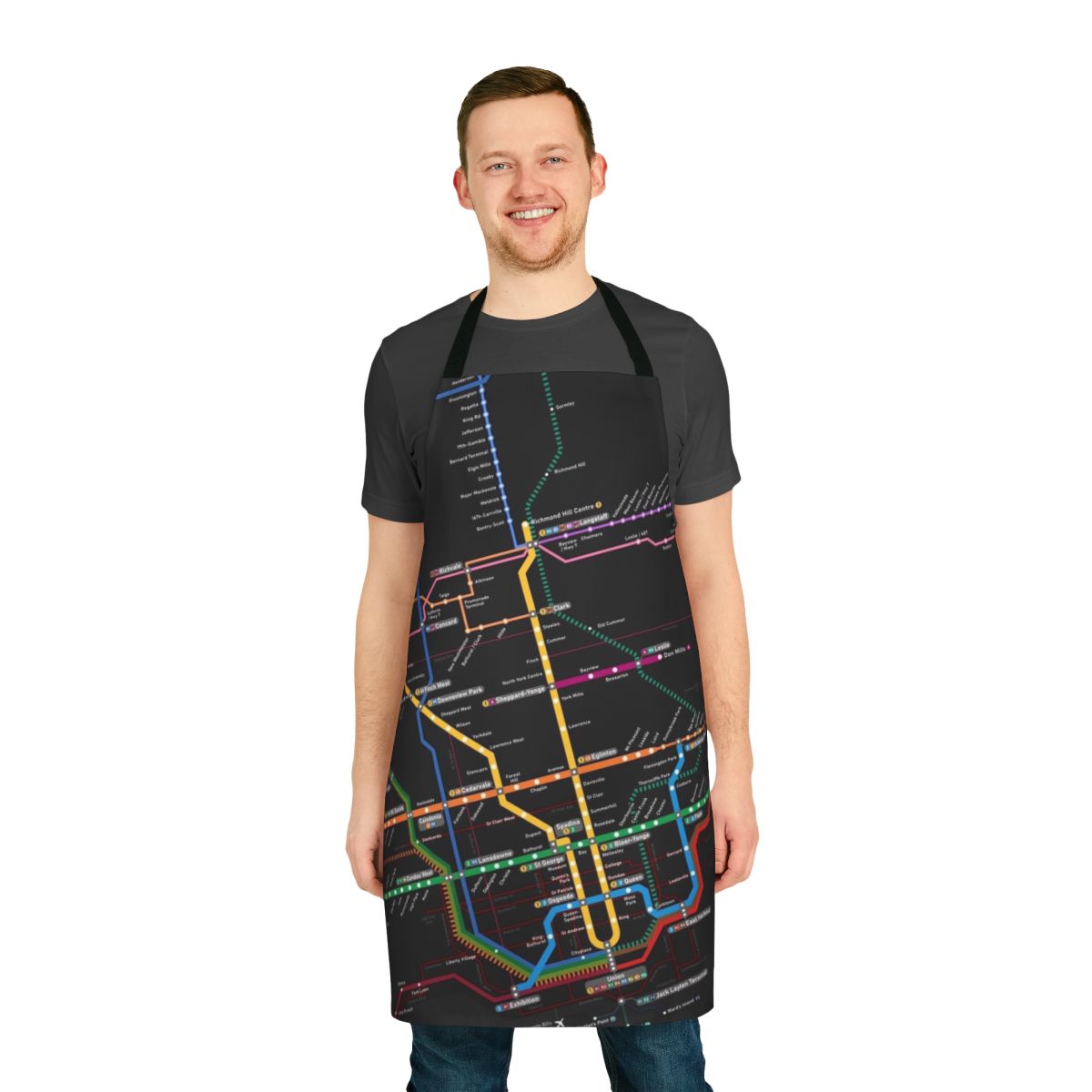 Rotated apron featuring a stylized map of the Toronto rapid transit system