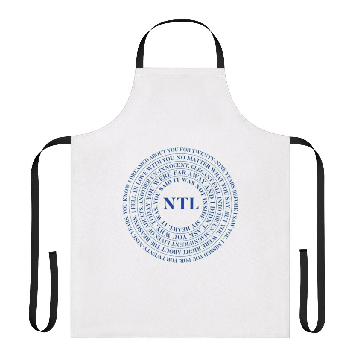 Relaxed fit apron with design inspired by lyrics from indie rock band The National