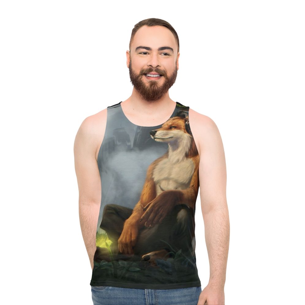 Relaxing unisex tank top with animal-inspired digital art design