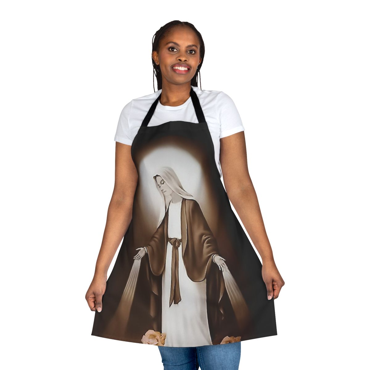 Apron featuring the religious vision of St. Bernadette Soubirous