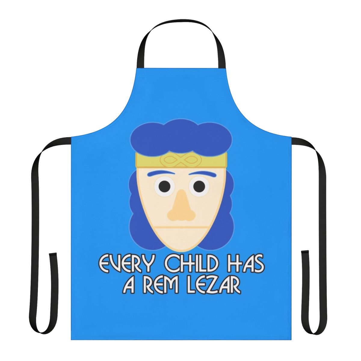 Rem Lezar inspired apron featuring a blue and strange design