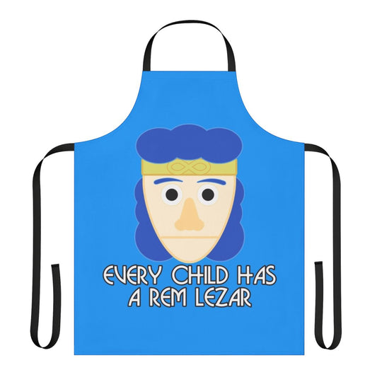 Rem Lezar inspired apron featuring a blue and strange design