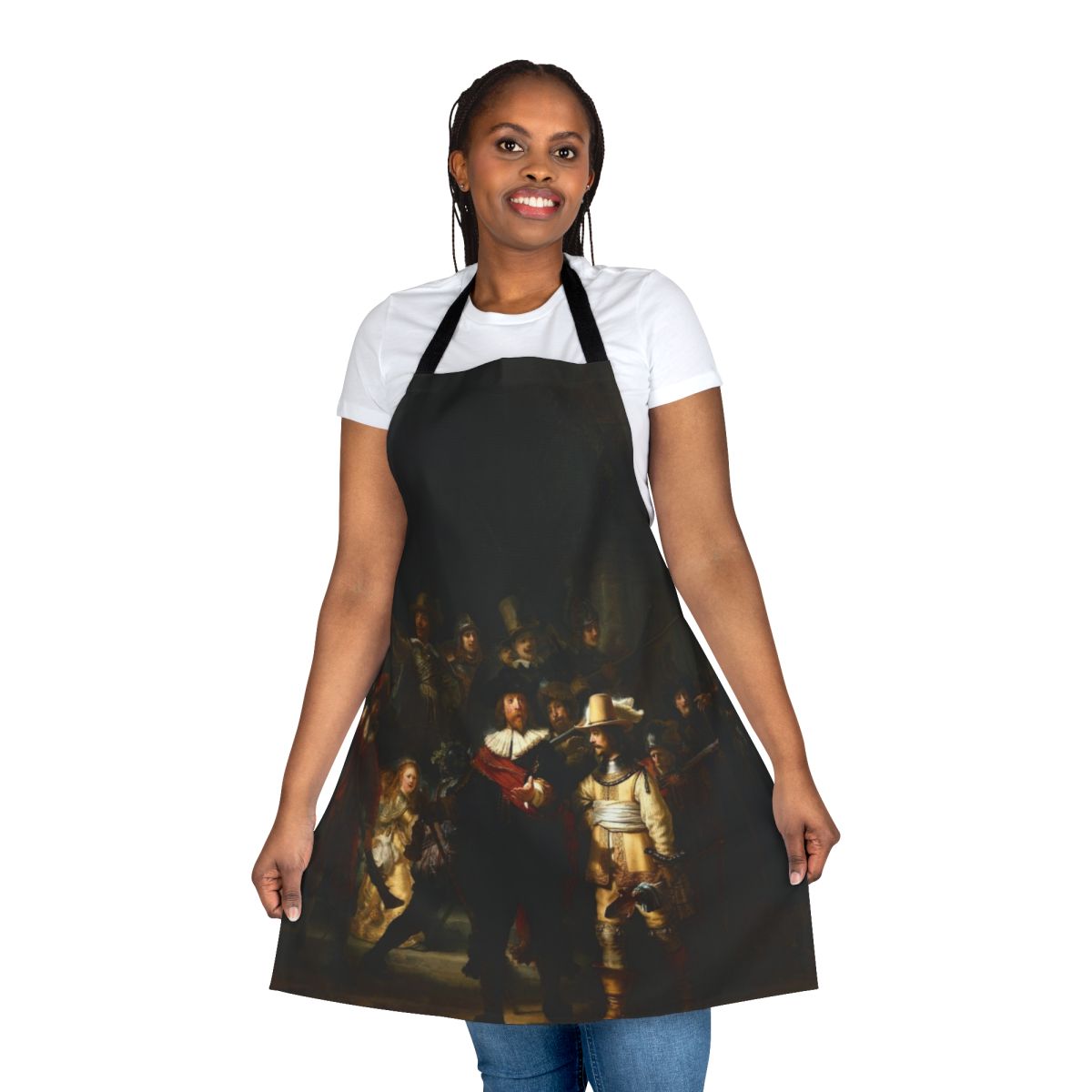 Rembrandt-inspired art apron featuring the iconic Nachtwacht painting