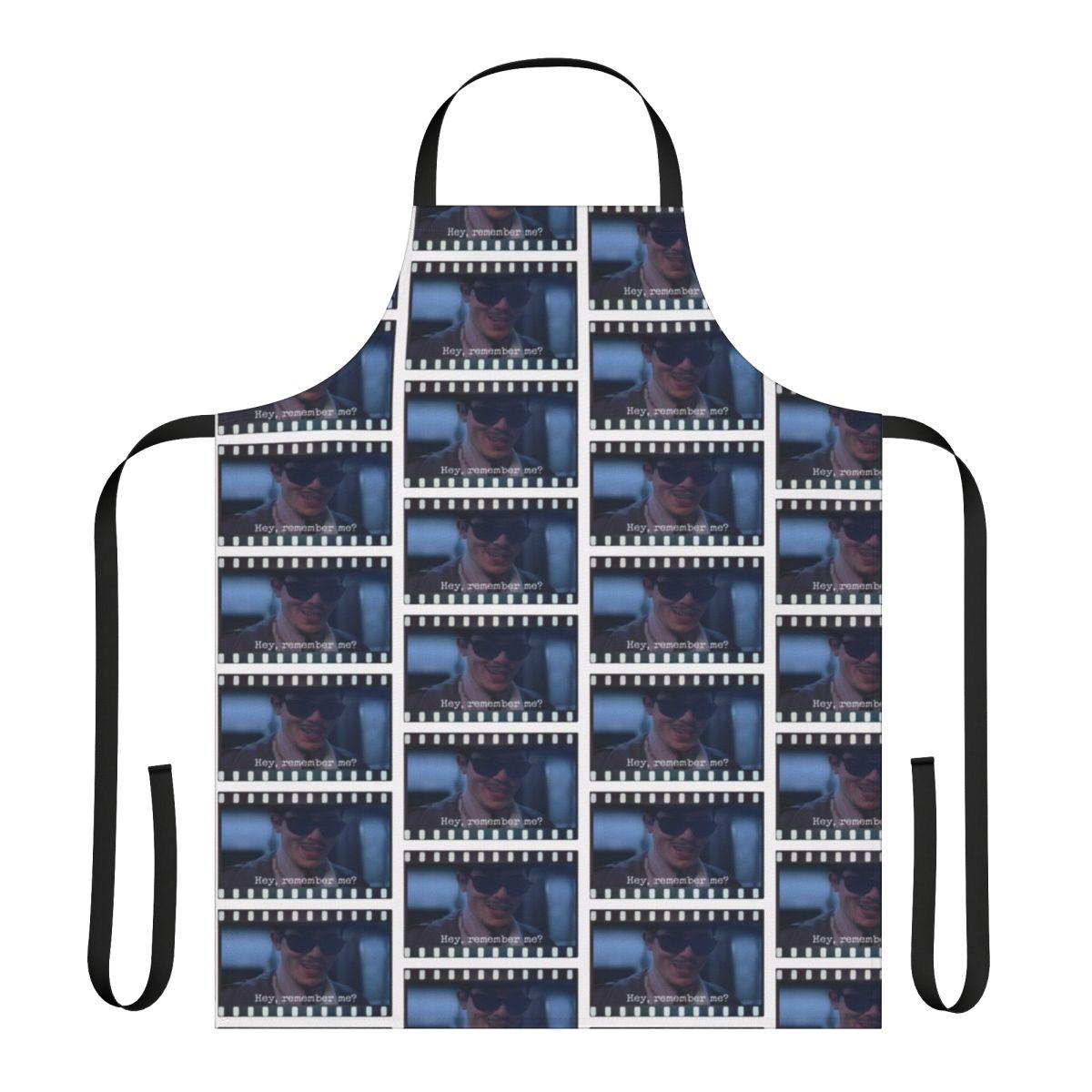 Apron featuring a film reel design and the quote "Remember Me" from the 90s cult classic movie.