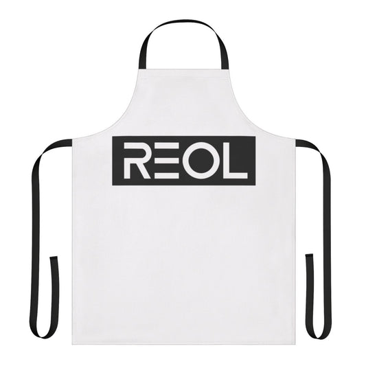 Black apron featuring a Reol-inspired logo design, perfect for Marvel and comic book enthusiasts.