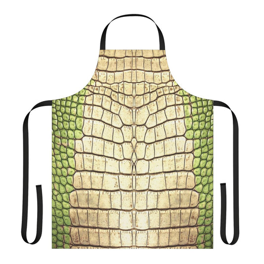 Reptilian belly pattern inspired apron featuring a scaly, reptilian-like design