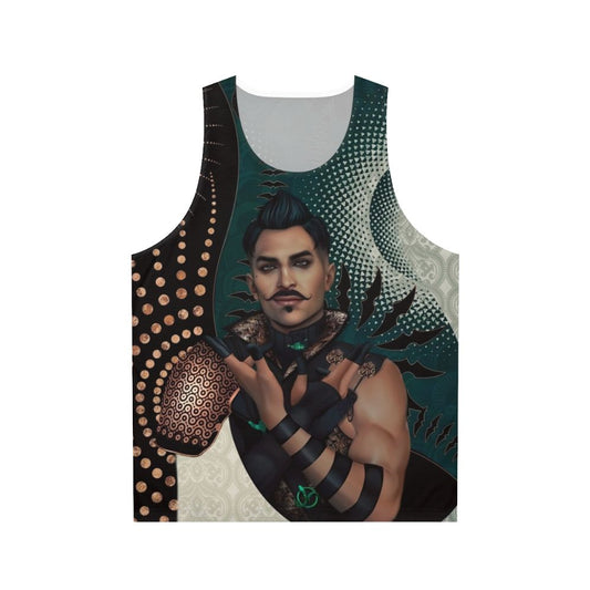 Requiem for a Tevinter Empire Unisex Tank Top featuring dragon age inquisition, dorian pavus, and tarot card design