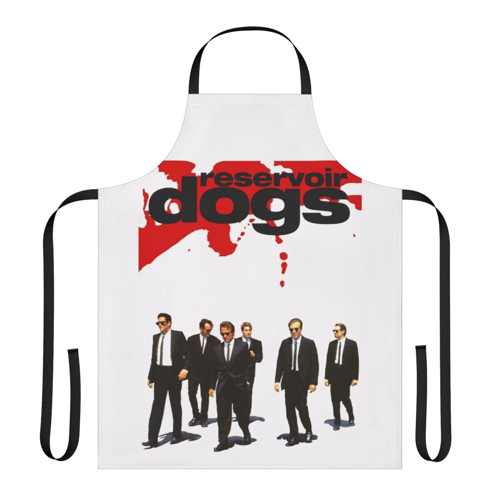 A black apron featuring the Reservoir Dogs movie logo and design, perfect for cooking and entertaining.