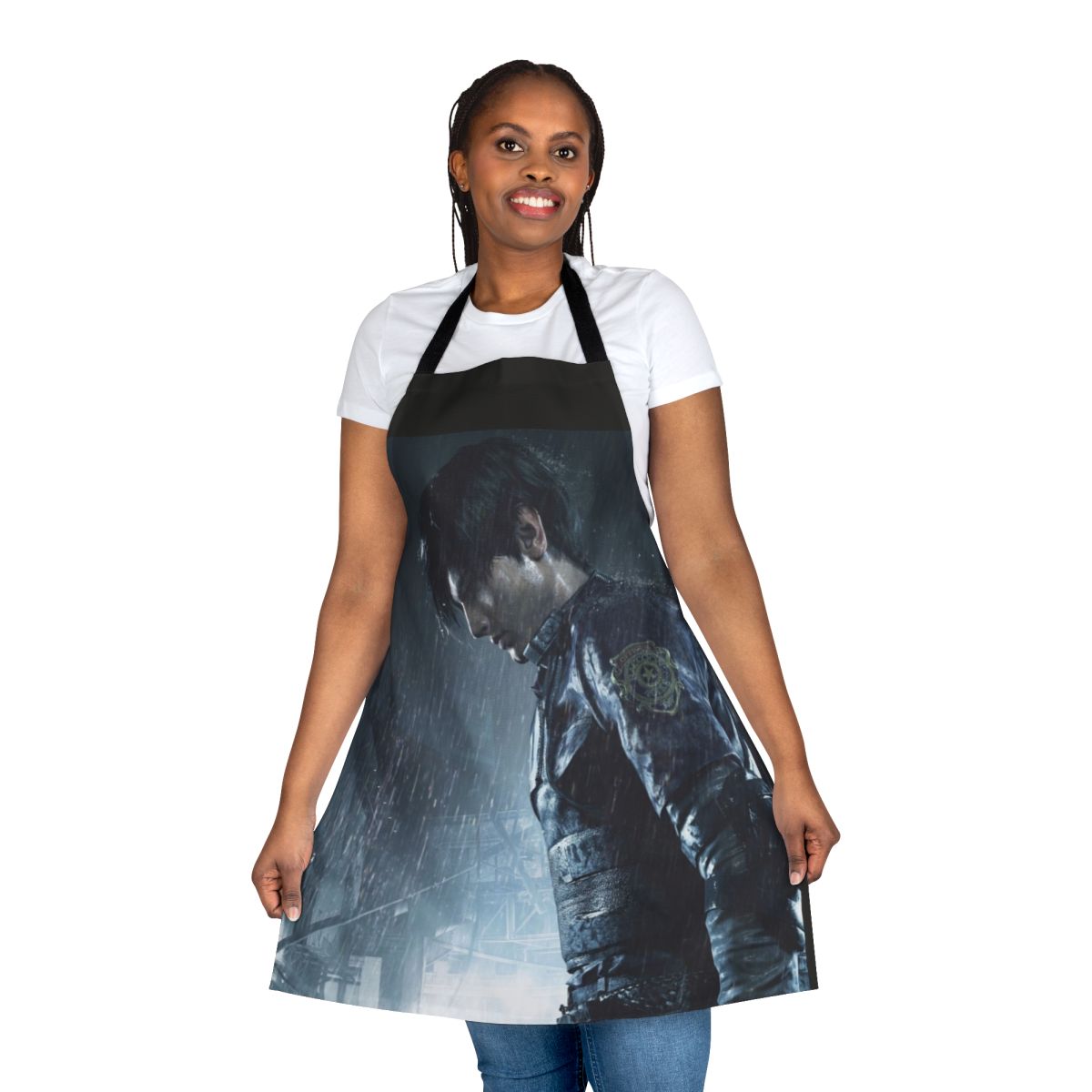 Resident Evil-inspired apron featuring Leon S. Kennedy, the protagonist from the survival horror video game series