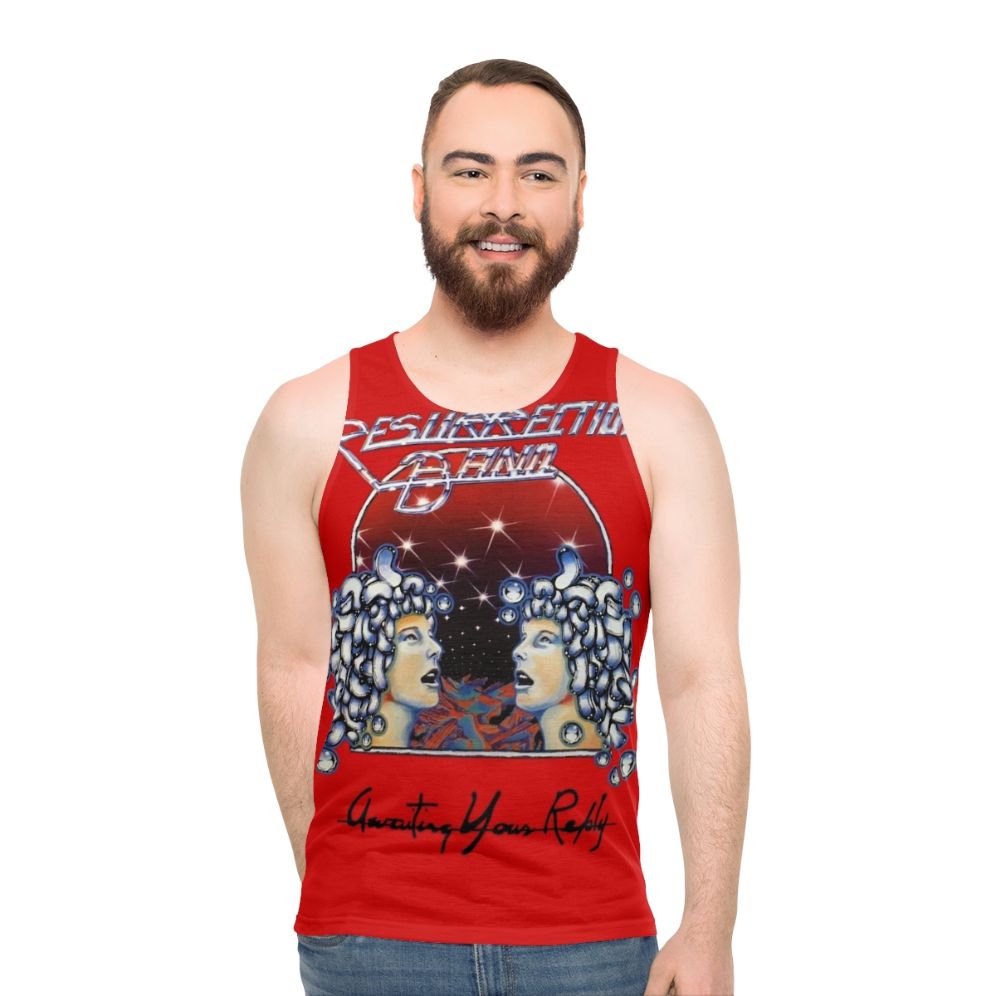 Unisex Christian Tank Top featuring Resurrection Band "Awaiting Your Reply" design