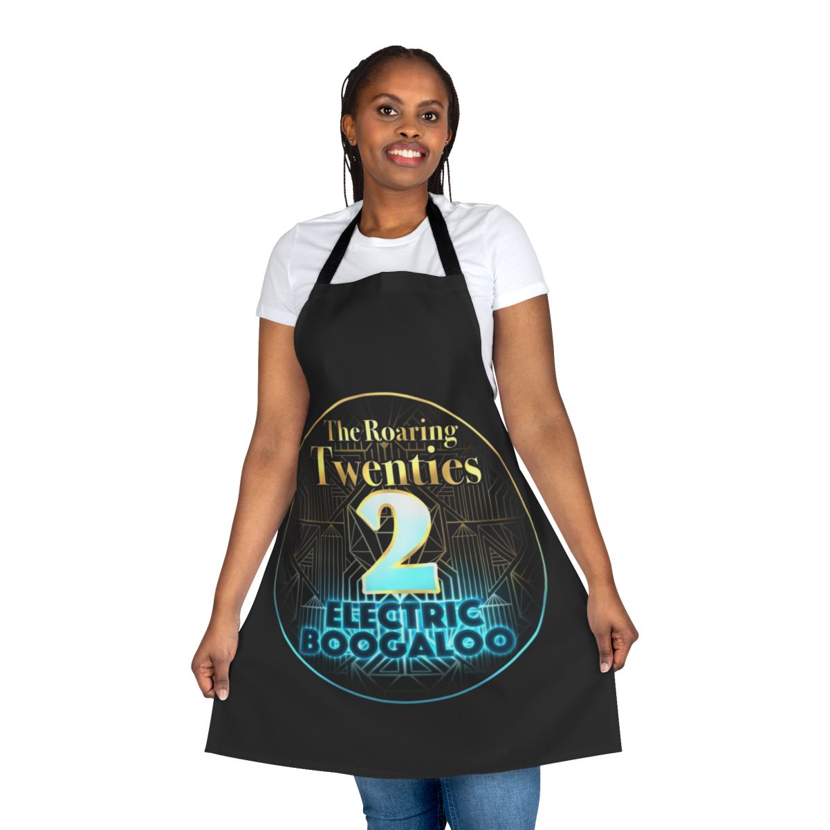 Roaring 1920s-inspired apron with "Electric Boogaloo" text