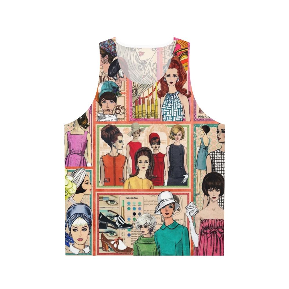 Retro 1960s fashion unisex tank top with collage design