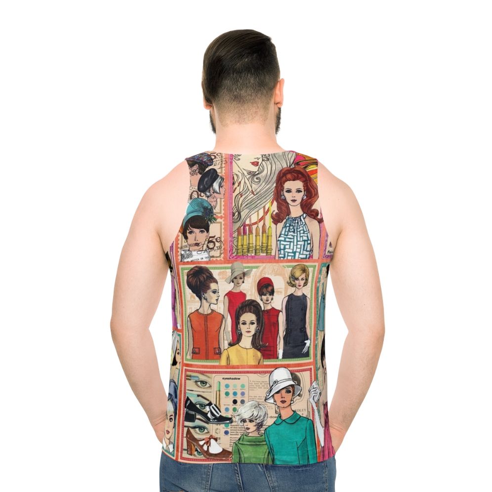 Retro 1960s fashion unisex tank top with collage design