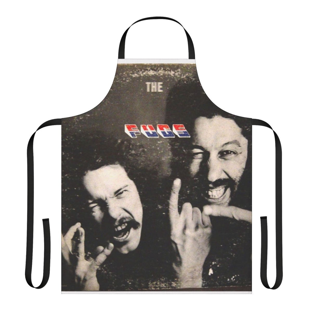 Retro 1960s psychedelic-style apron featuring the Fugs band logo and 1960s counterculture imagery