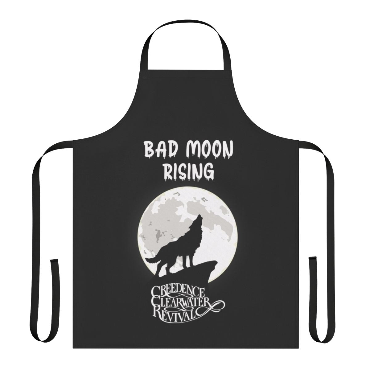 Retro 1960s rock inspired apron with "Bad Moon Rising" design
