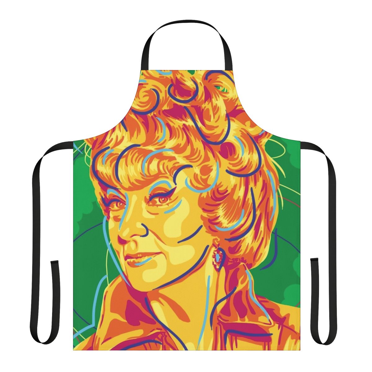 Retro 1960s-style apron featuring a pop art design inspired by the classic TV sitcom "Bewitched" and the character Endora