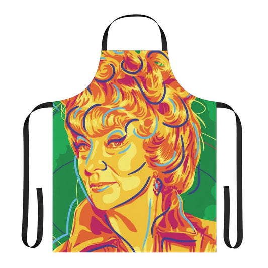 Retro 1960s-style apron featuring a pop art design inspired by the classic TV sitcom "Bewitched" and the character Endora