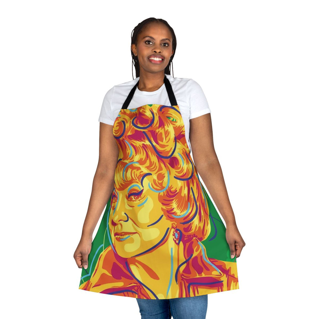 Retro 1960s-style apron featuring a pop art design inspired by the classic TV sitcom "Bewitched" and the character Endora