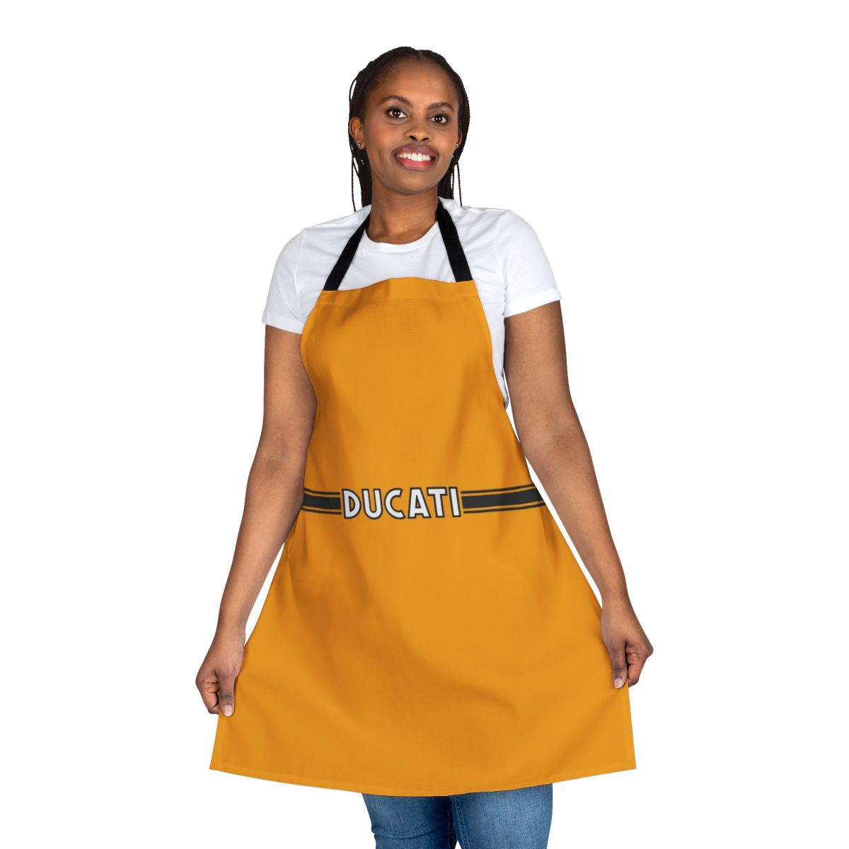 Retro 1970s Ducati-inspired graphic apron