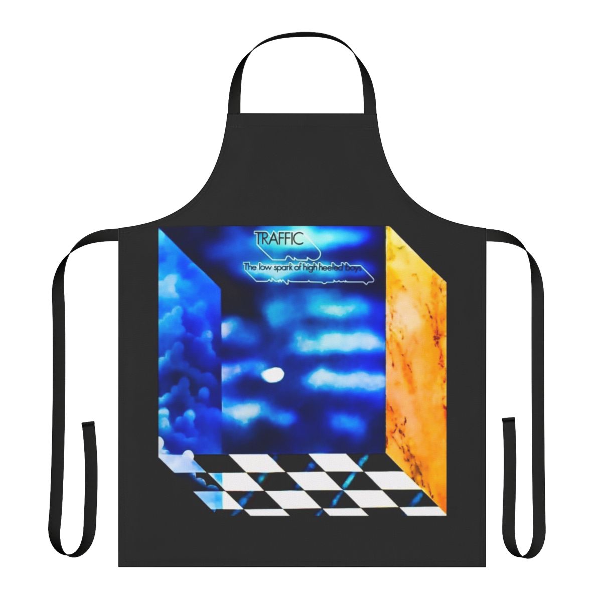 Retro apron featuring the iconic album cover art of Traffic's "The Low Spark of High Heeled Boys"