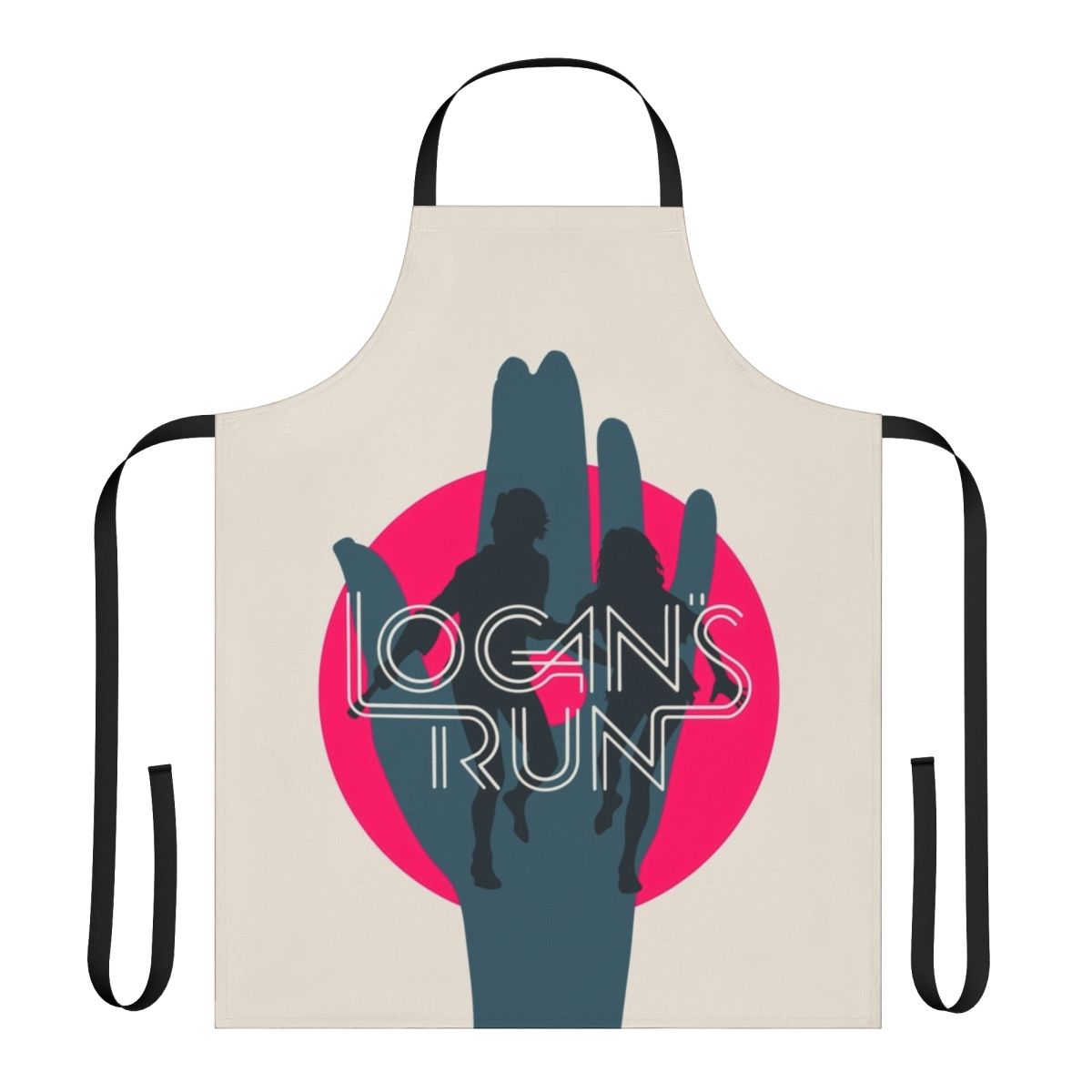 Retro 1970s science fiction movie-inspired apron with minimal pop art design