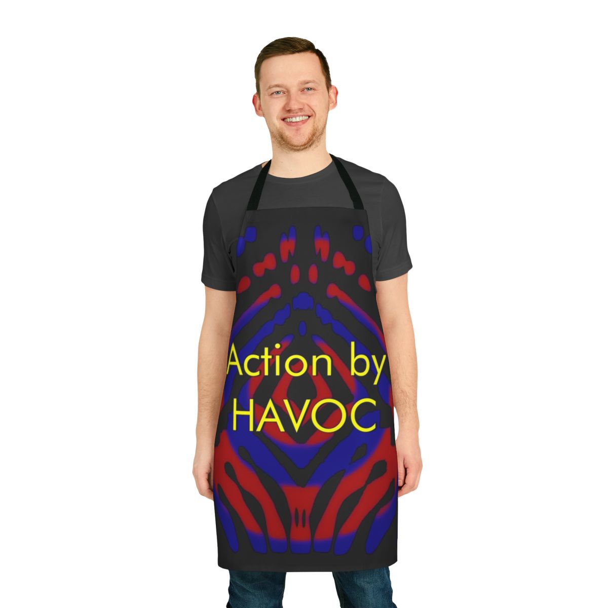 Retro 1970s style action apron with science fiction design for stunt enthusiasts