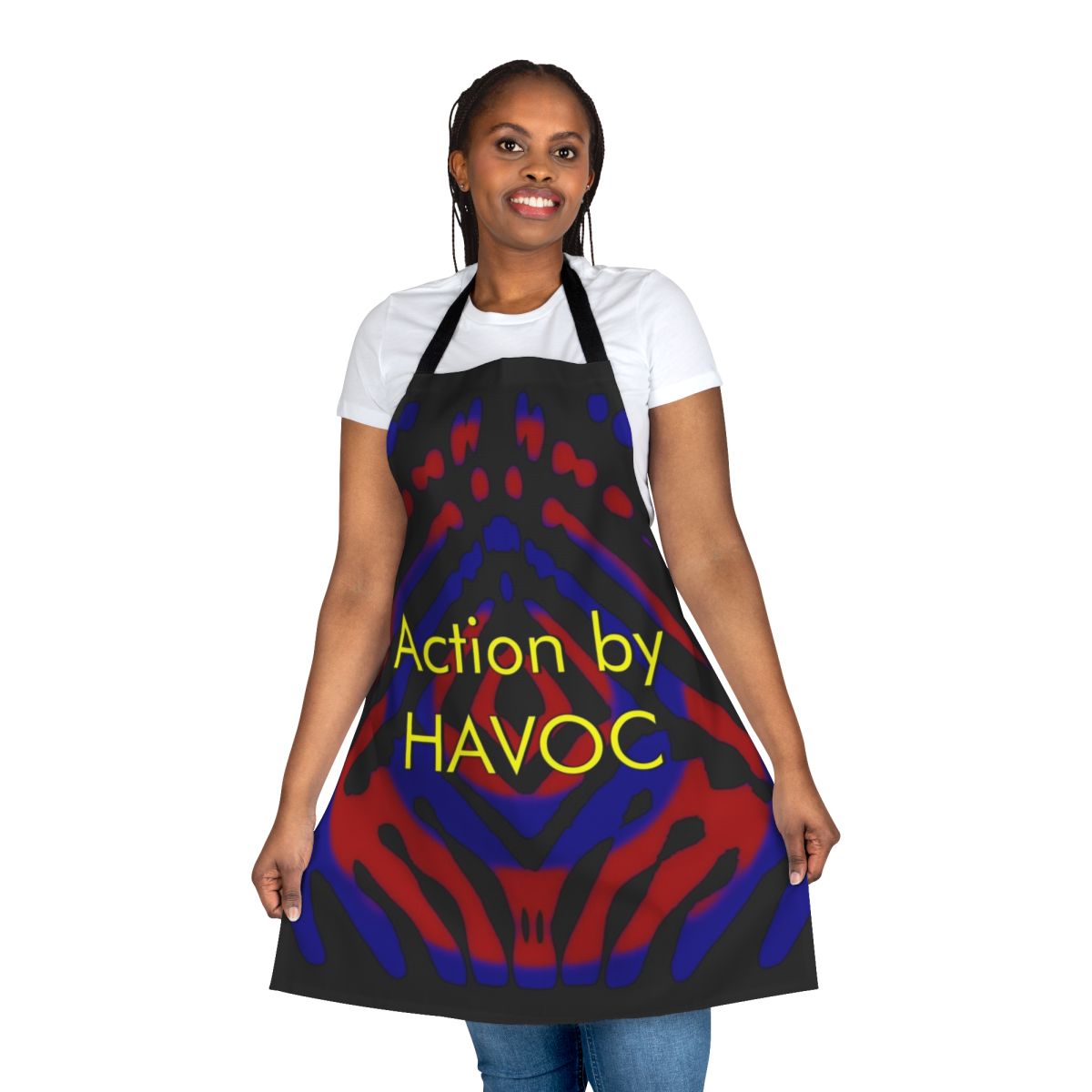 Retro 1970s style action apron with science fiction design for stunt enthusiasts