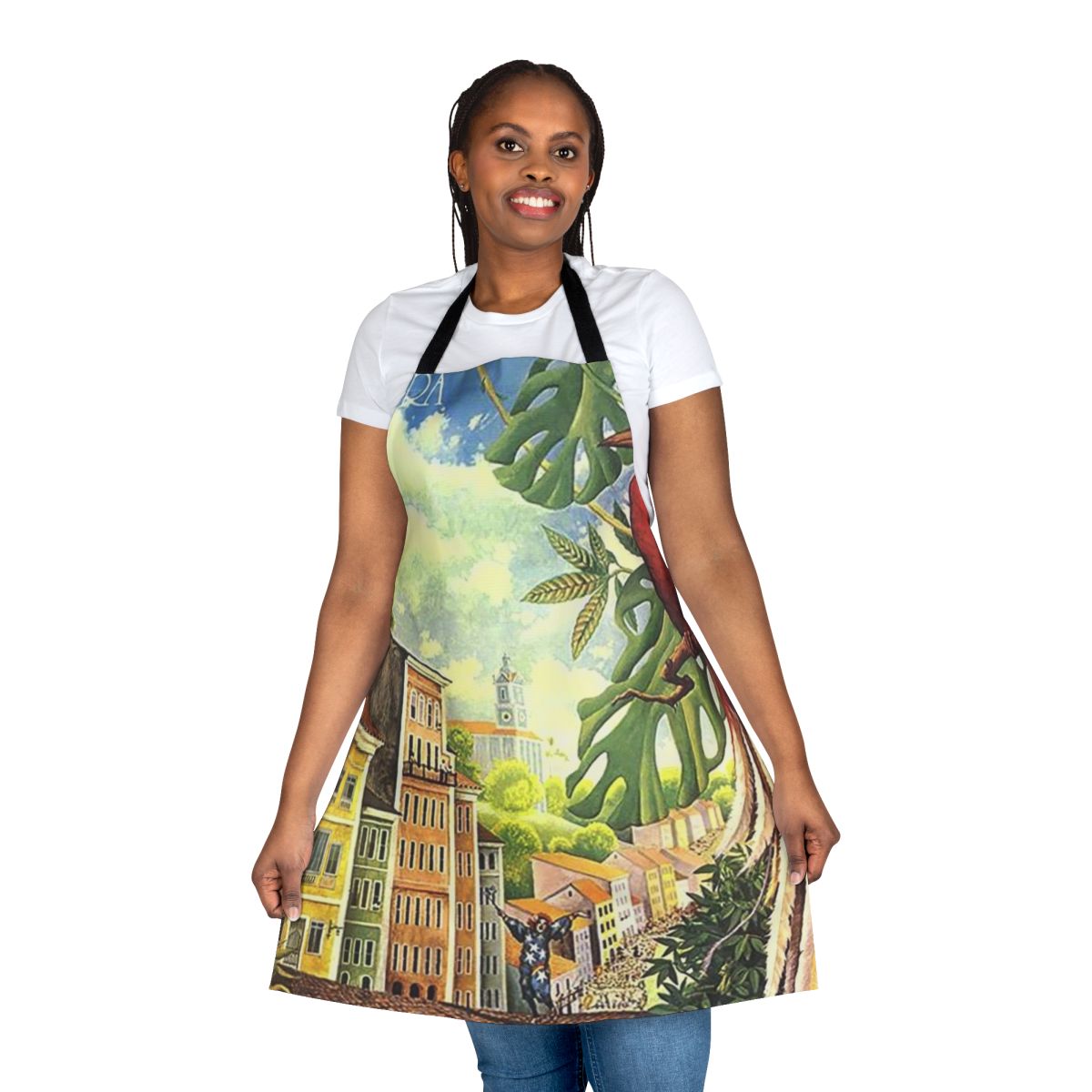 Retro 1980s album cover inspired apron featuring the Spyro Gyra "Carnaval" album artwork