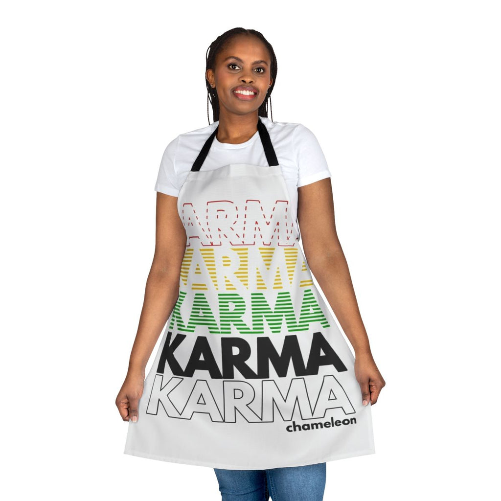 Colorful 1980s retro apron with karma chameleon style design
