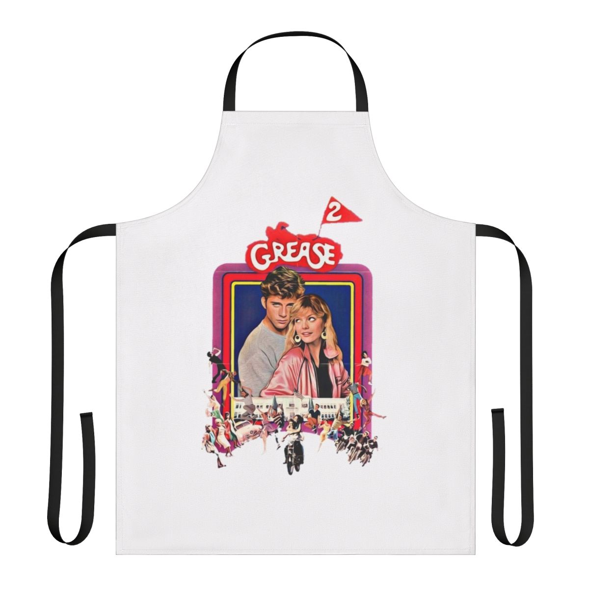 Retro 1980s movie-inspired apron featuring a Grease 2 design