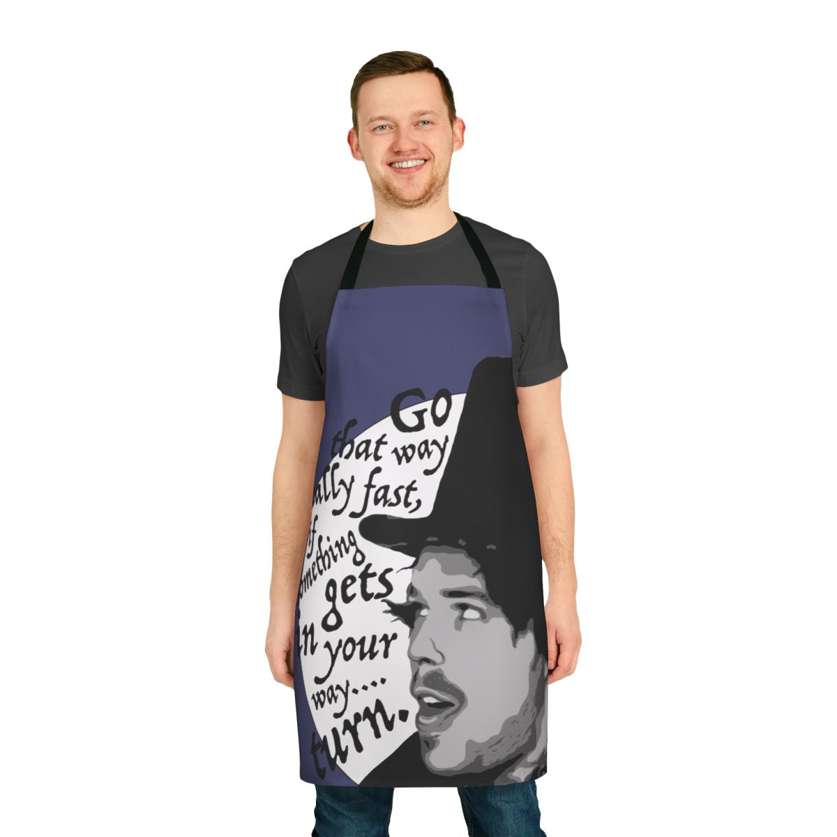 Cooking apron with 1980s movie quotes and characters