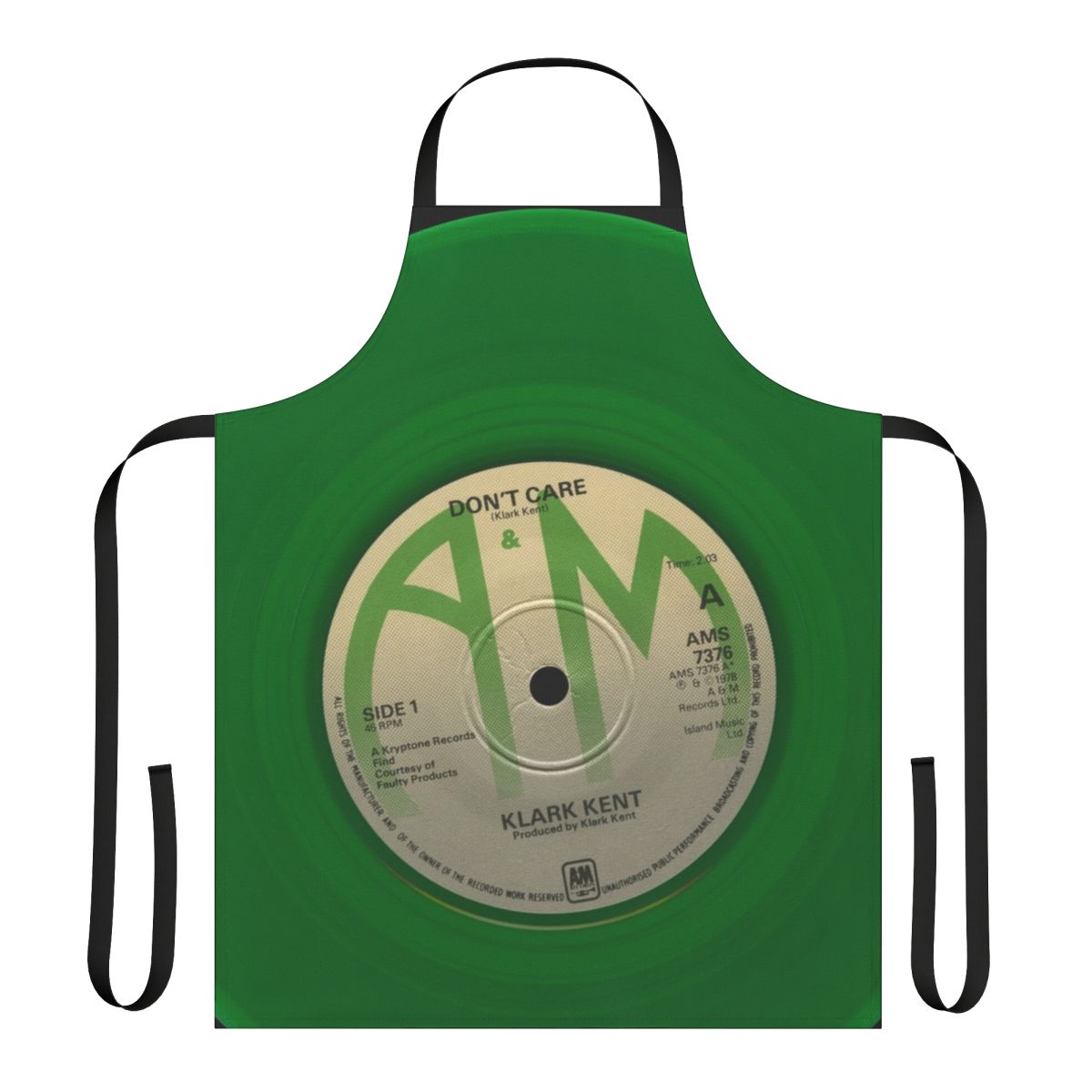 Retro 1980s music inspired humorous apron with 'Don't Care' design