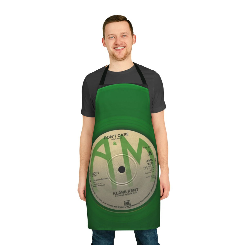 Retro 1980s music inspired humorous apron with 'Don't Care' design