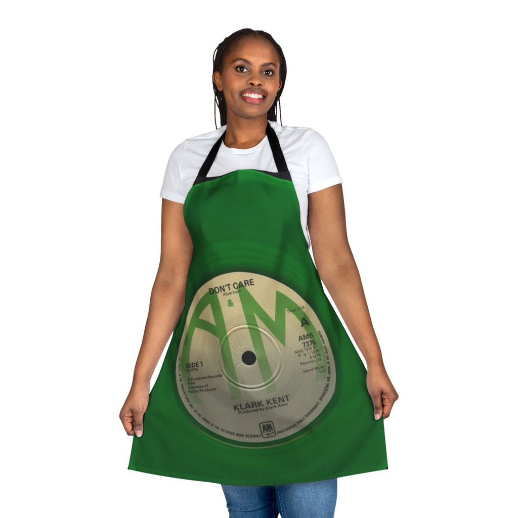 Retro 1980s music inspired humorous apron with 'Don't Care' design