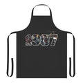 Retro 1980s pop culture inspired apron featuring classic movie characters and icons
