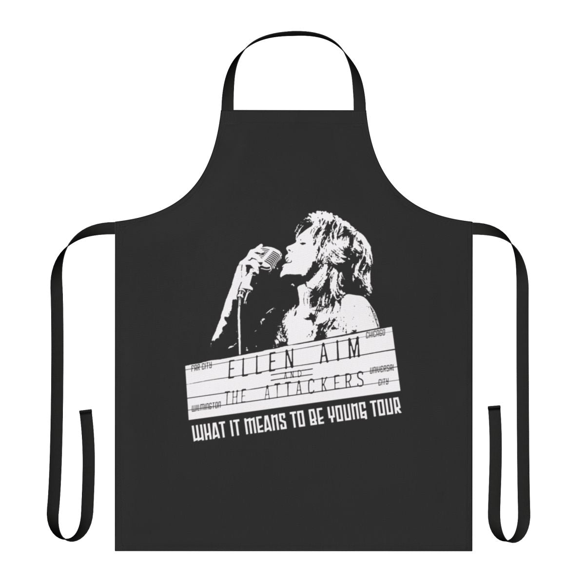 Retro 1980s 'Streets of Fire' inspired apron with Ellen Aim and the Attackers graphic