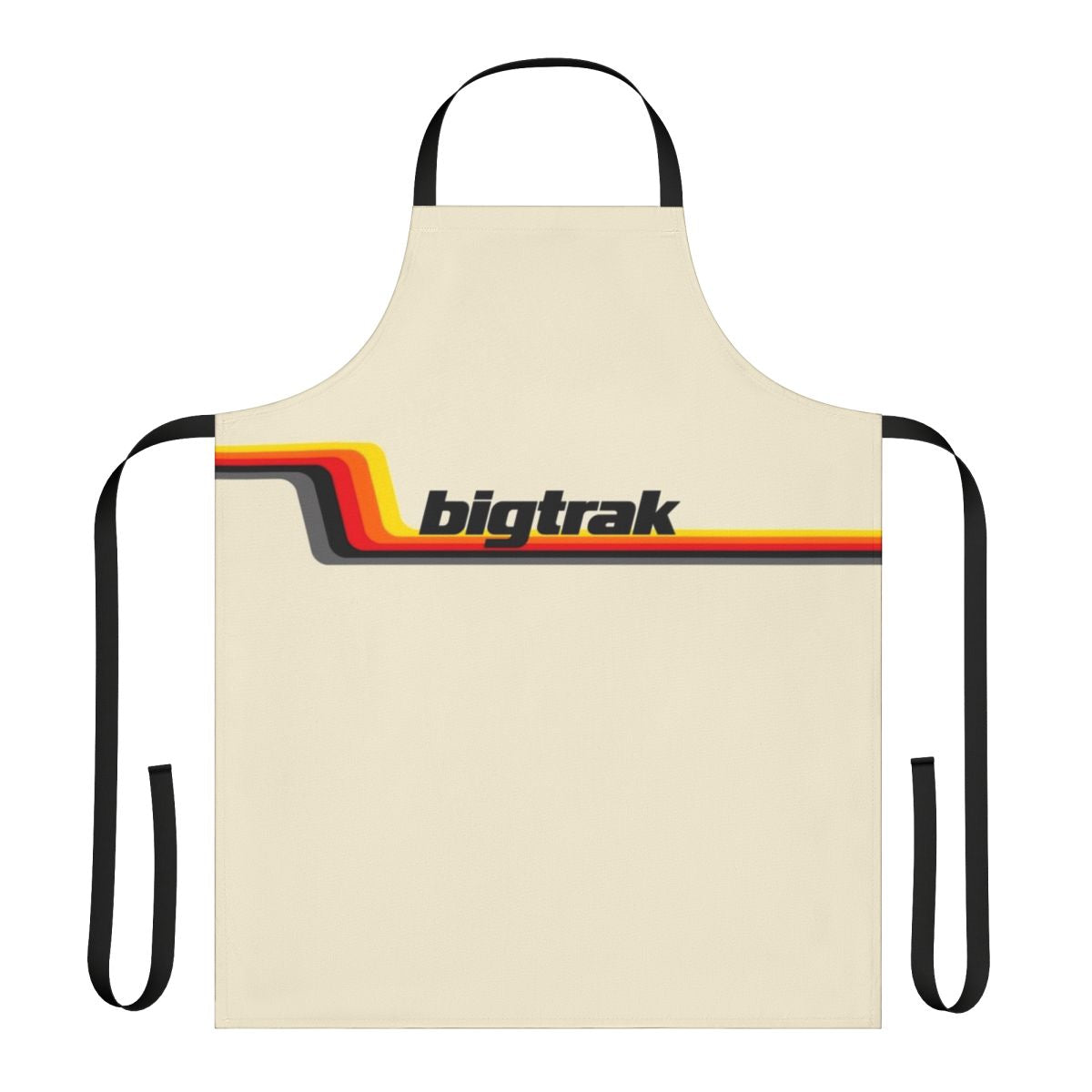Stylized bibtrac toy apron from the 1980s, featuring the iconic retro design