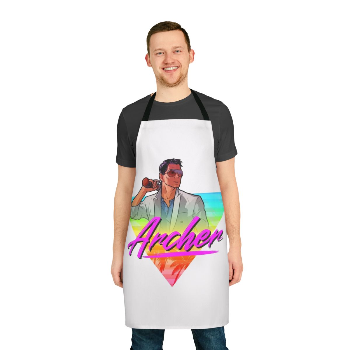 Retro 1980s triangle design apron inspired by the TV show Archer
