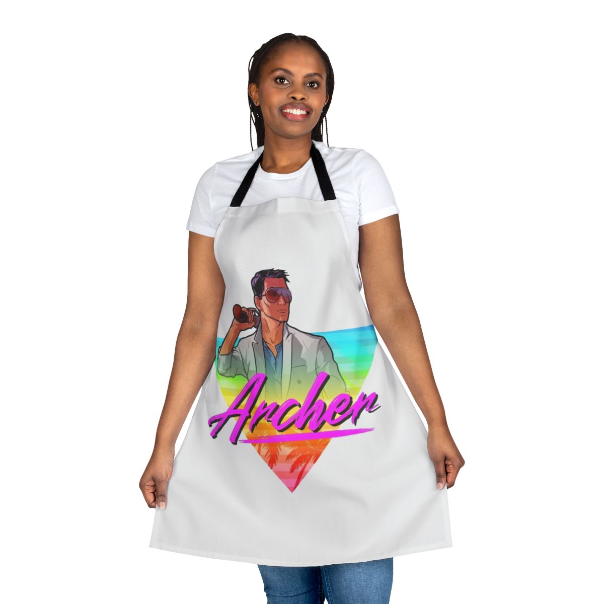 Retro 1980s triangle design apron inspired by the TV show Archer